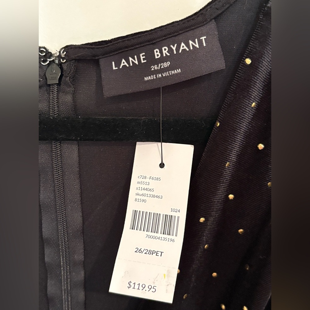 Lane Bryant Embellished Black Velvet & Gold Studded Shirred-Shoulder Jumpsuit - Picture 6 of 7